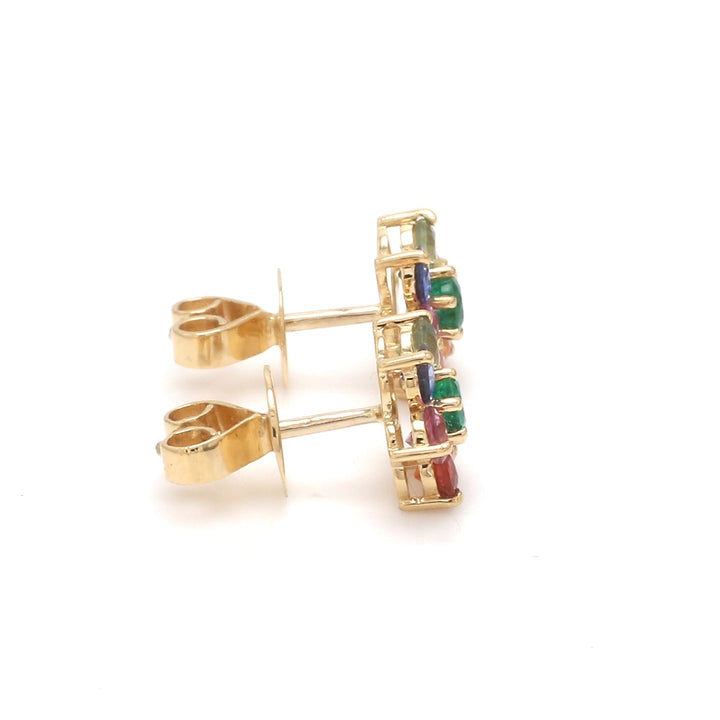 Rainbow Sapphire and Emerald Cluster Studs - qivii
