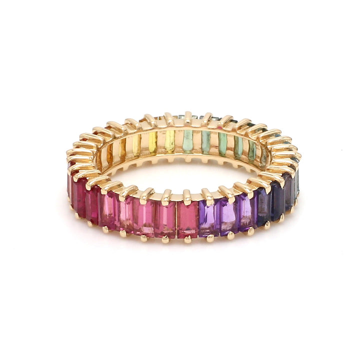 Rainbow Gemstone Vertical Baguette Ring - qivii