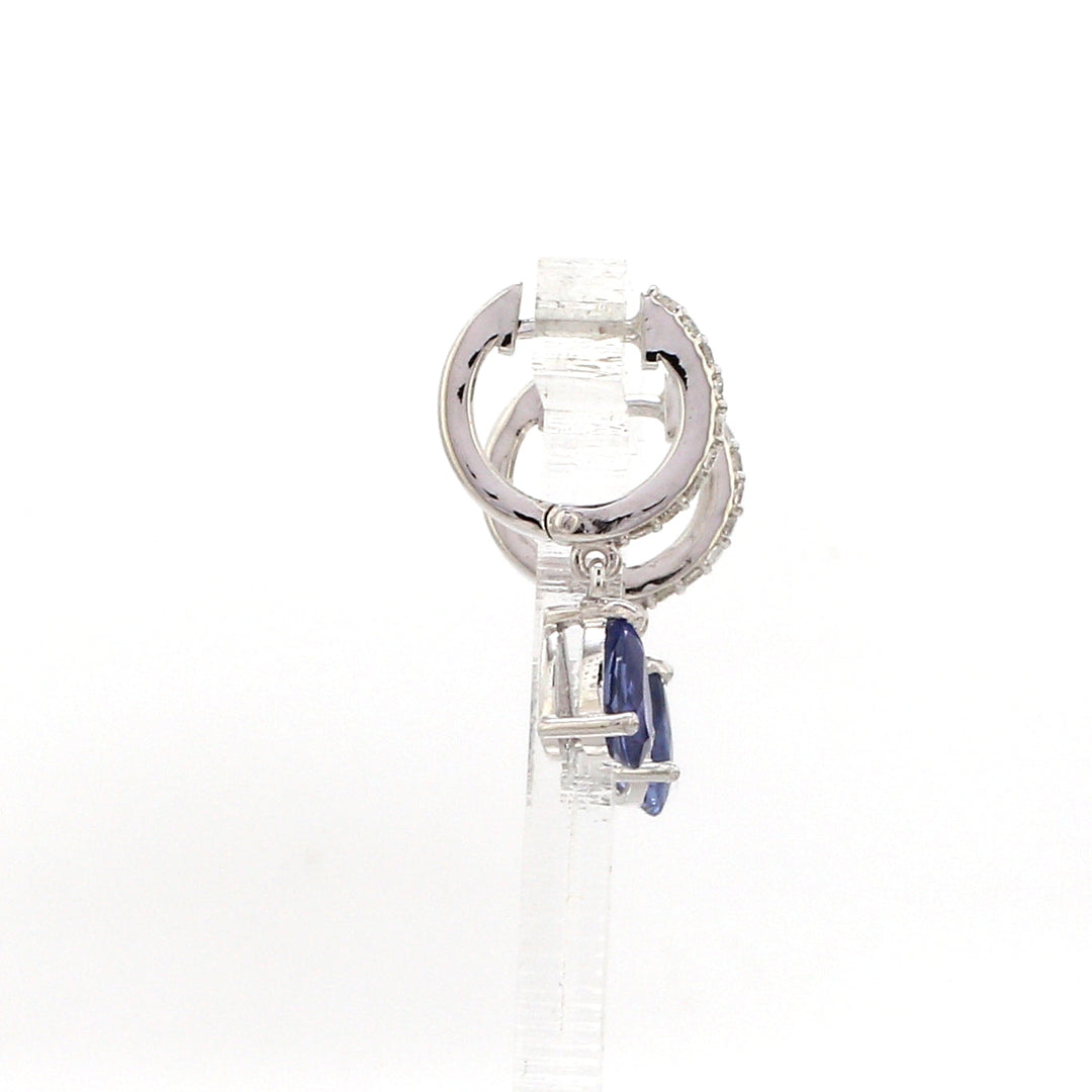 Blue Sapphire Pear Mini Huggies Earrings - qivii
