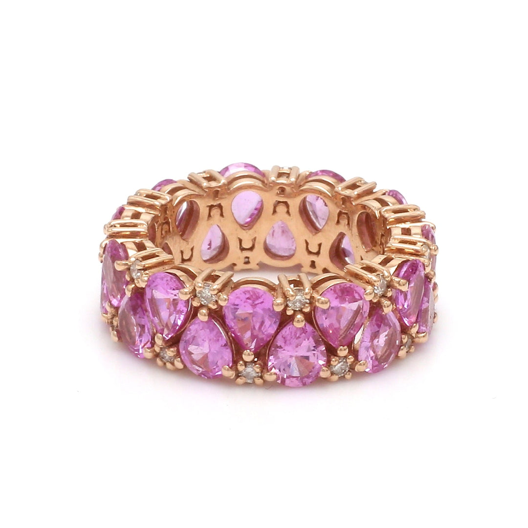 Pink Sapphire Pear Upside Down Eternity Band Diamond Ring - qivii