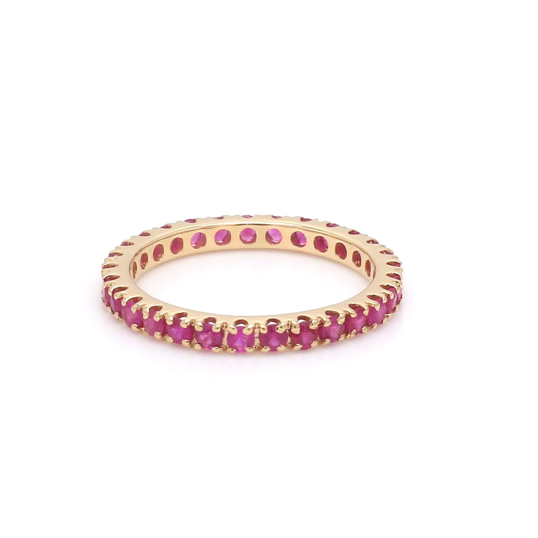 Pink Sapphire Round Thin Band Ring - qivii