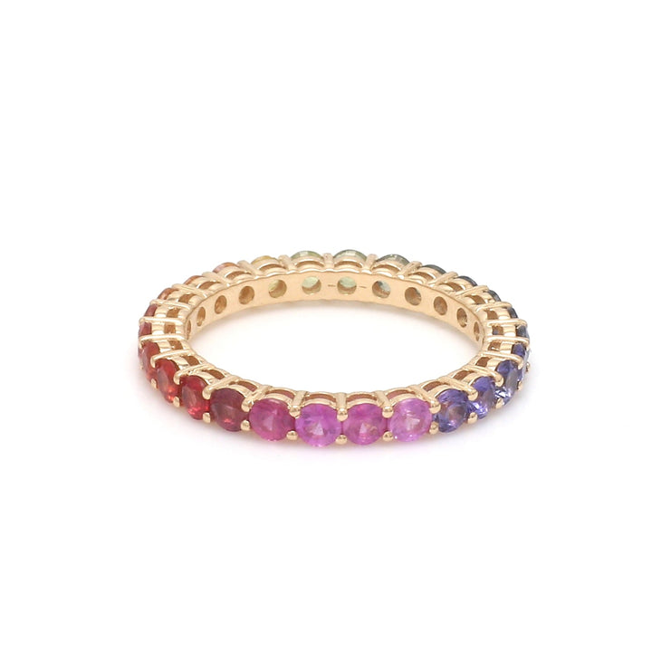 Rainbow Sapphire Round Shared Prong Ring - qivii
