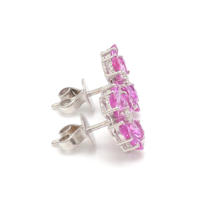 Pink Sapphire Diamond Flower Earrings Studs - qivii