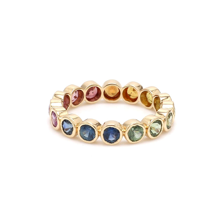 Rainbow Sapphire 3MM Bezel Set ring - qivii