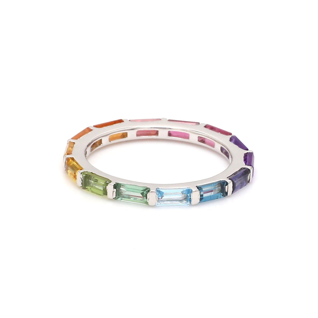 Rainbow Gemstone Horizontal Baguette Ring - qivii