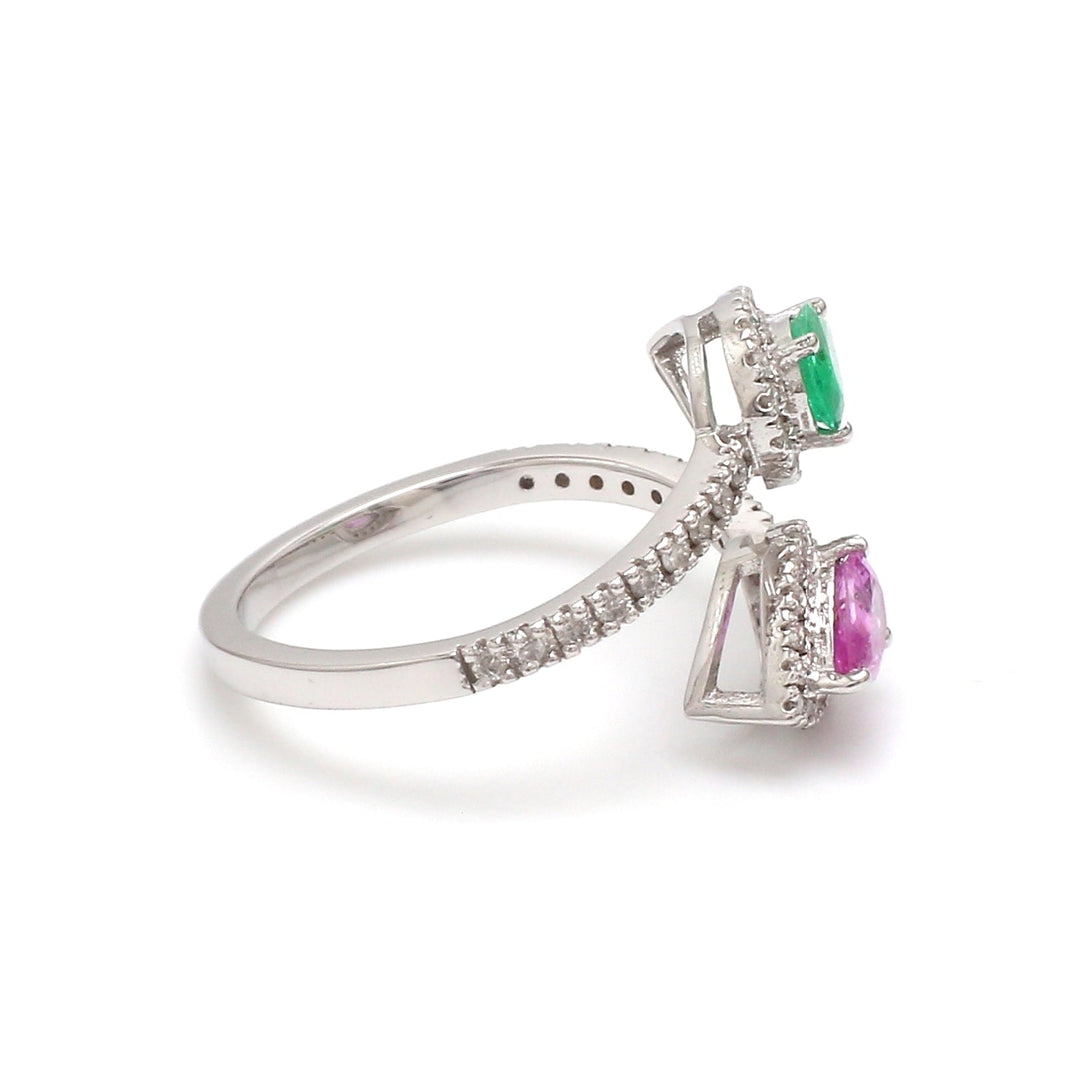 Emerald Pink Sapphire Diamond Pear Ring - qivii