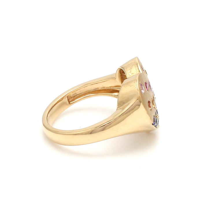 Rainbow Sapphire Round Heart Shape Matte Signet Ring - qivii