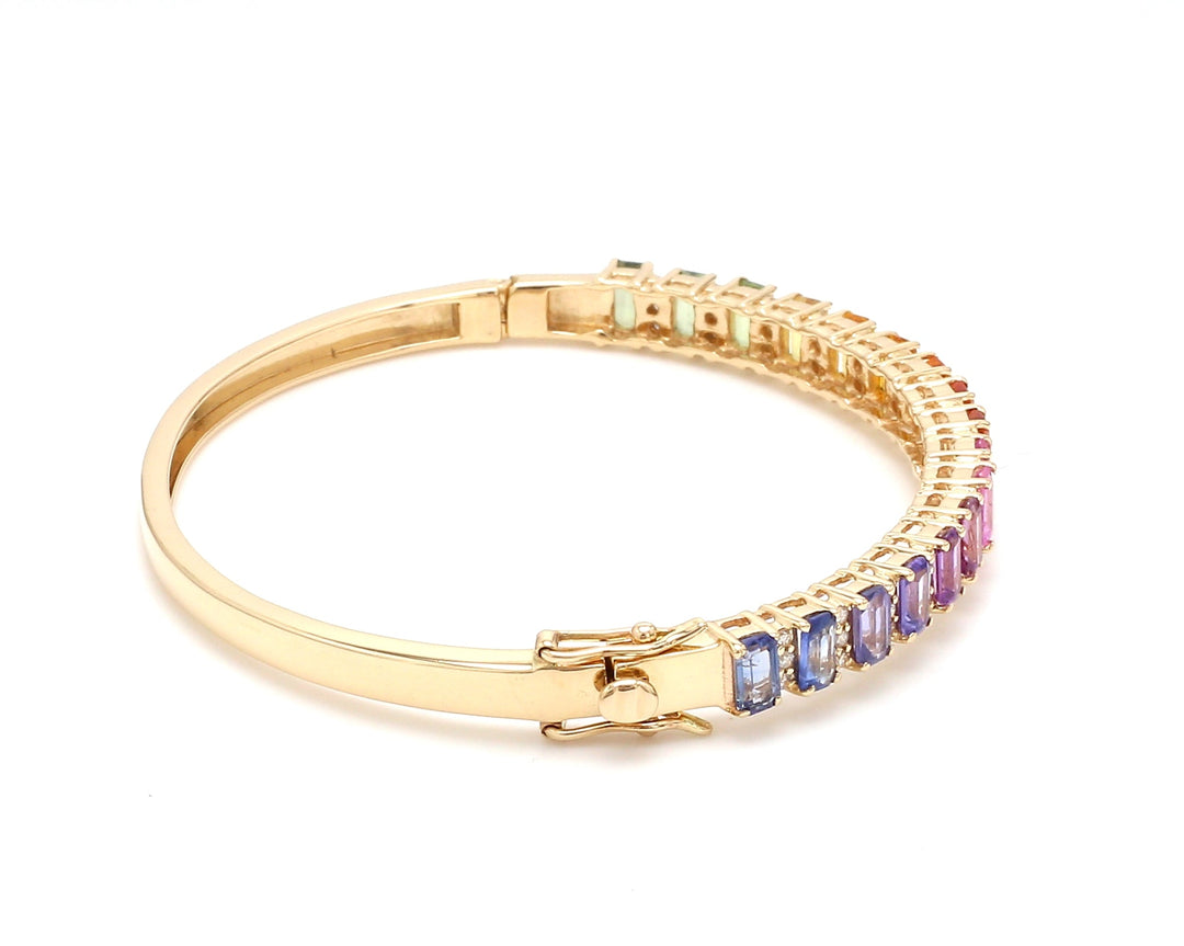 Rainbow Sapphire Emerald Cut and Diamond Bangle - qivii