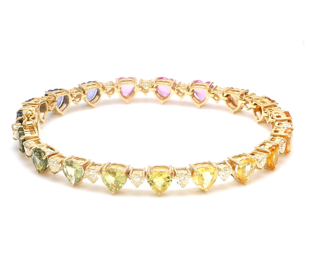 Rainbow Sapphire and Diamond Heart Bracelet - qivii