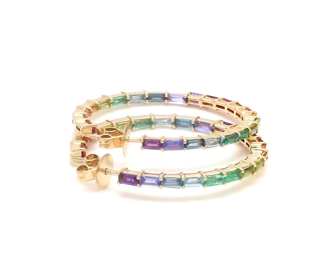 Rainbow Gemstone Baguette Thin Hoops - qivii