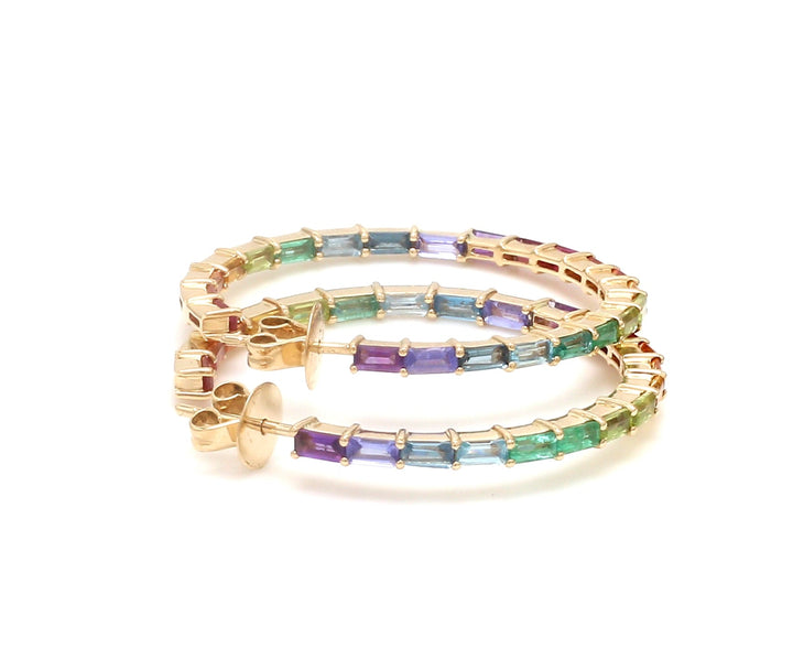 Rainbow Gemstone Baguette Thin Hoops - qivii