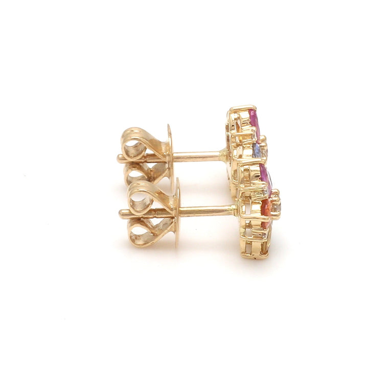 Rainbow Sapphire Oval Diamond Floral Studs - qivii