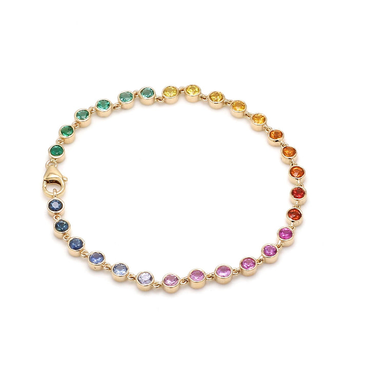 Rainbow Sapphire Emerald Link Chain Bracelet - qivii