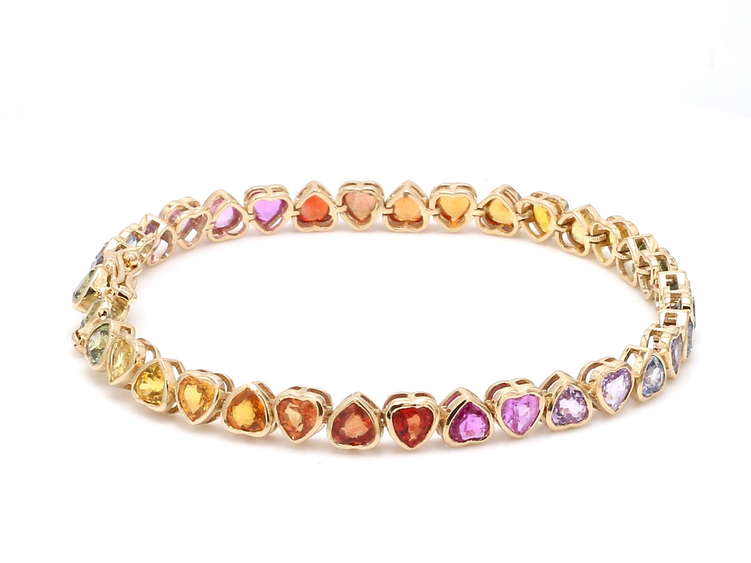 Rainbow Sapphire Heart Bezel Set Bracelet - qivii