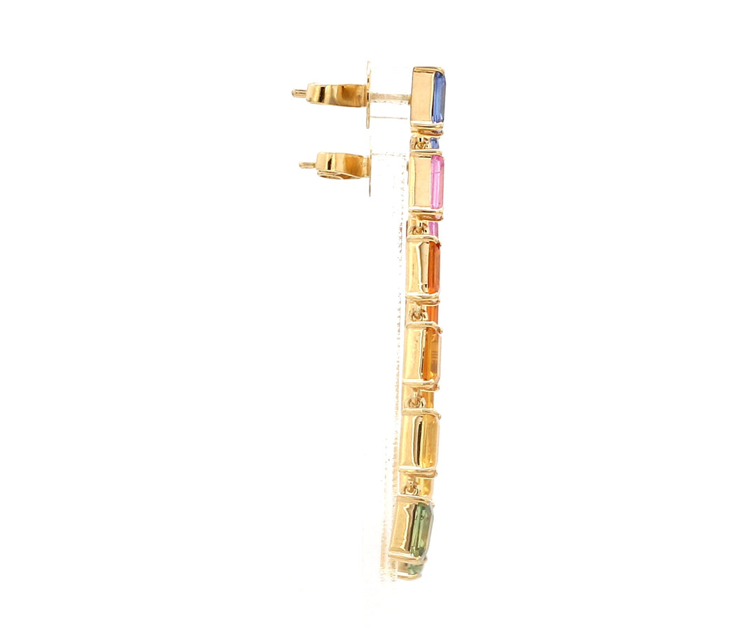 Rainbow Sapphire Emerald Cut Link Earrings - qivii