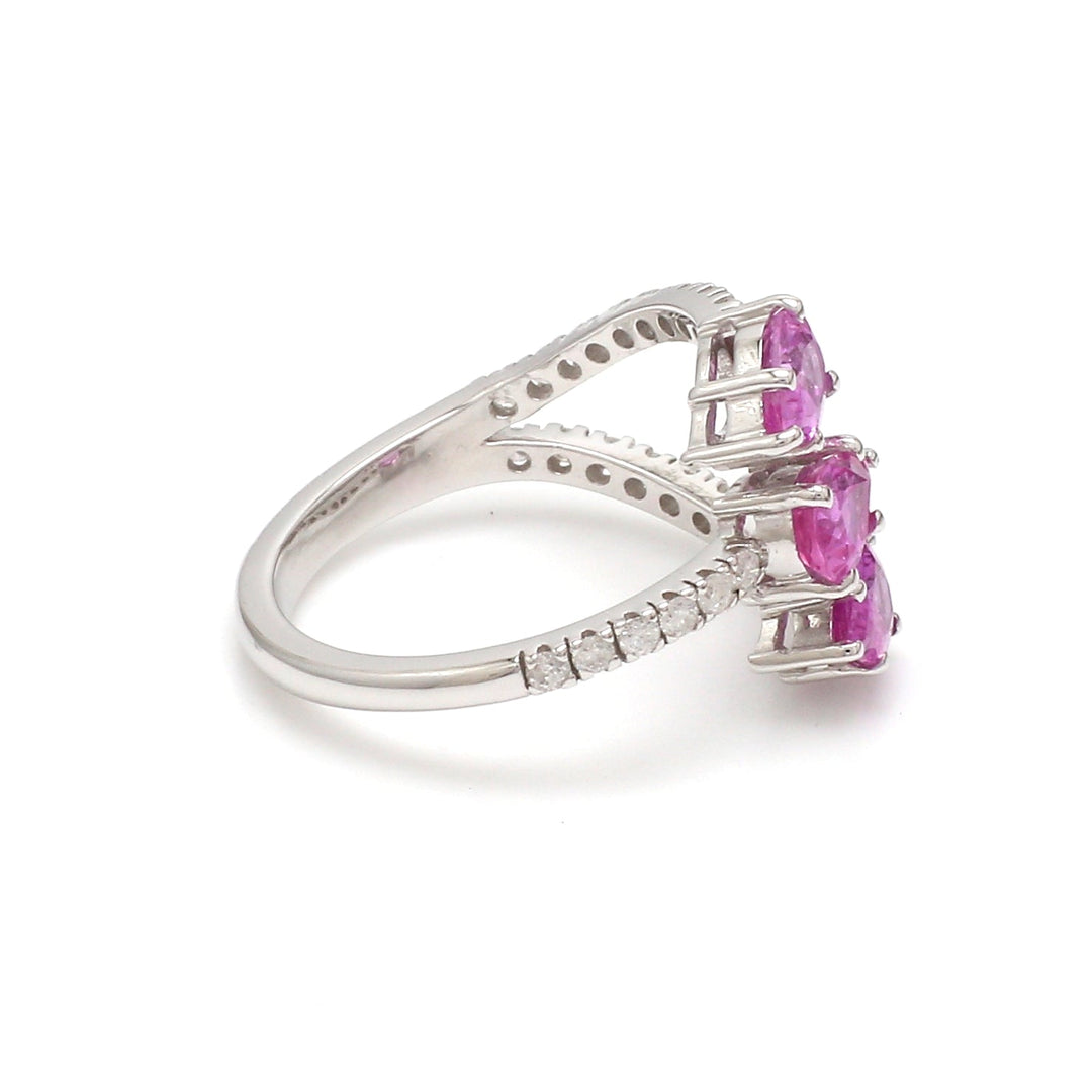 Pink Sapphire Diamond Three Pear Ring - qivii