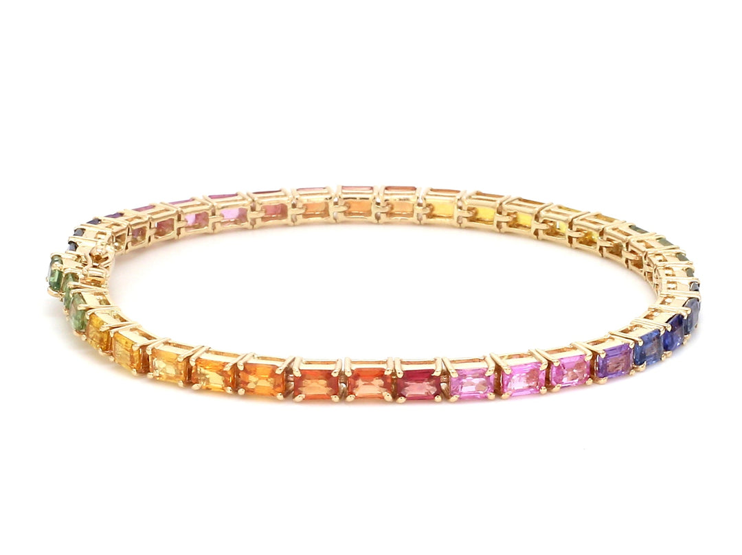 Rainbow Sapphire East West Emerald Cut Bracelet - qivii