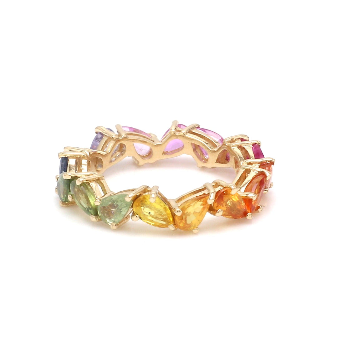 Rainbow Sapphire Pear Zig Zag Ring - qivii