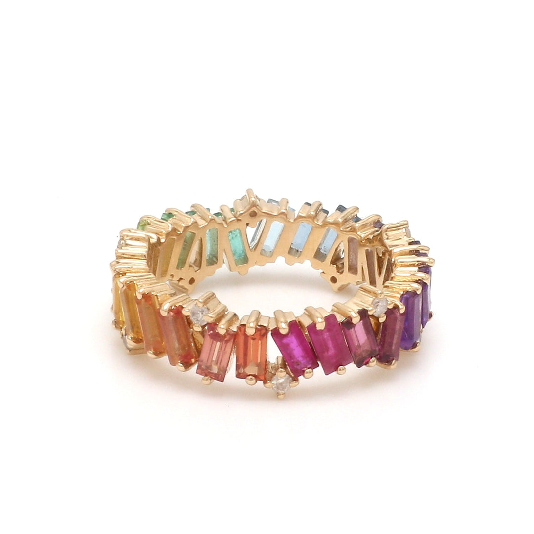 Rainbow Gemstone Diamond Zig Zag Ring - qivii