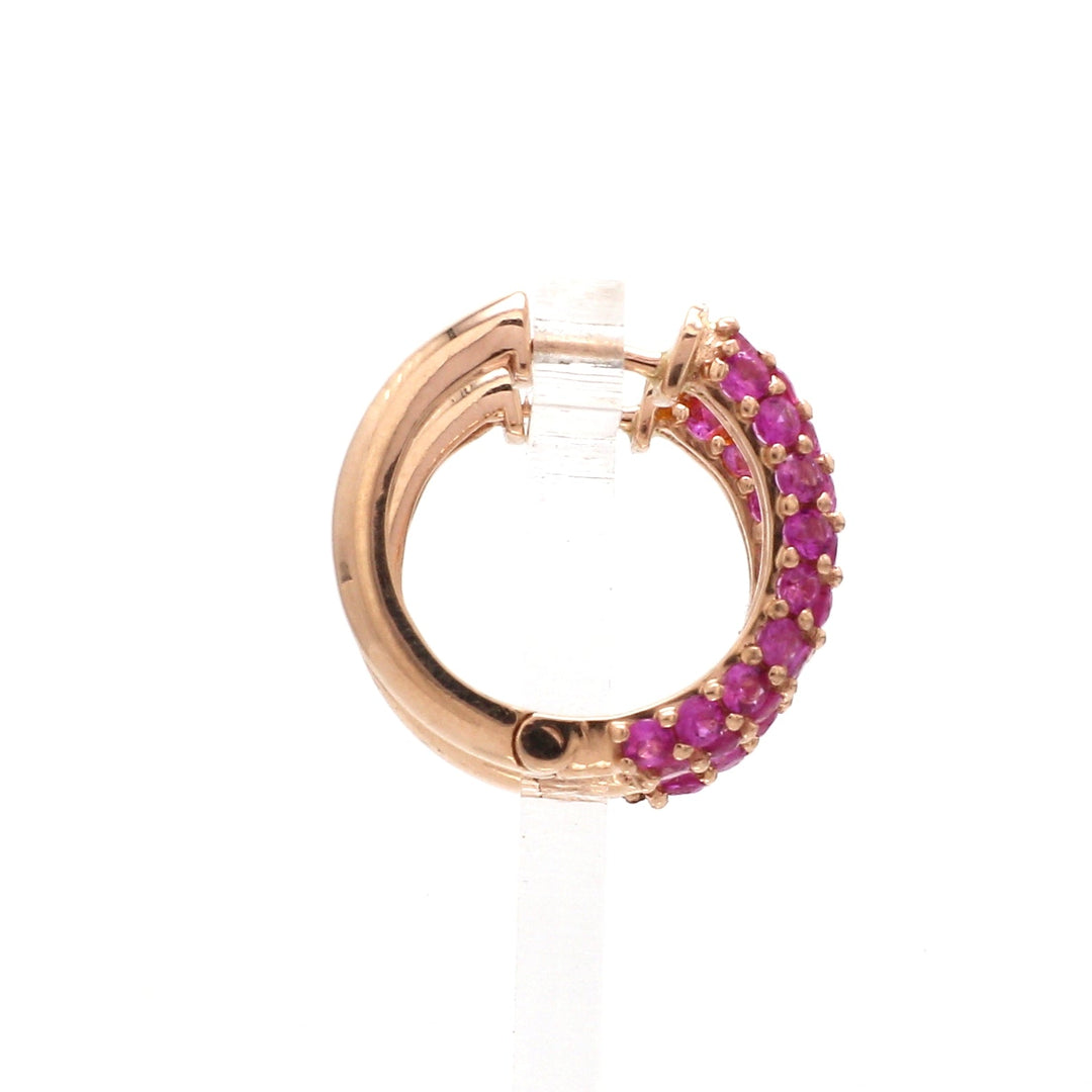 Pink Sapphire Mini Pave Huggies - qivii