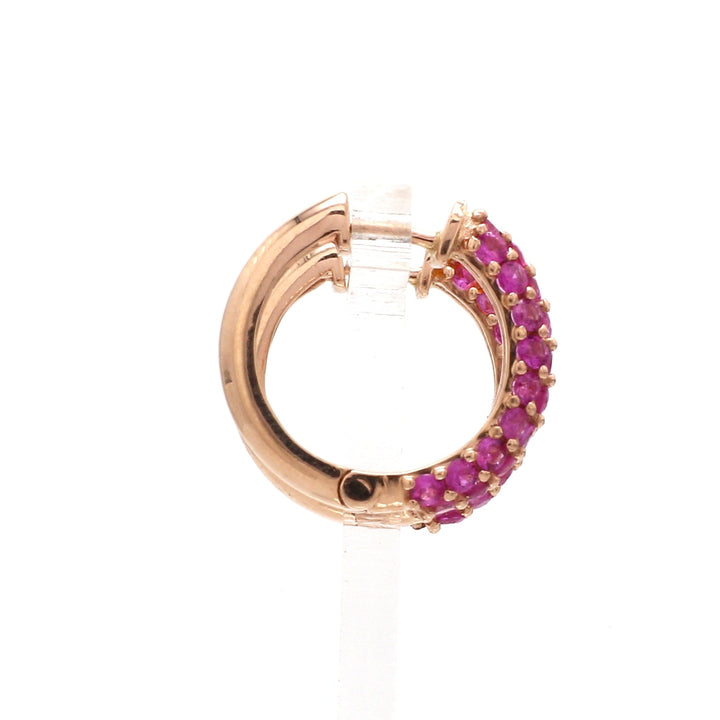 Pink Sapphire Mini Pave Huggies - qivii