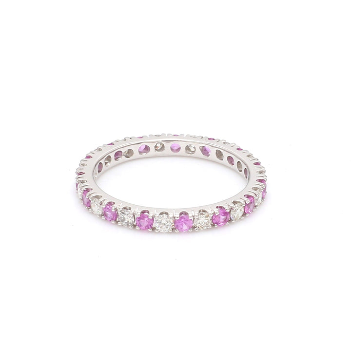 Pink Sapphire Round Alternate Diamond Ring - qivii