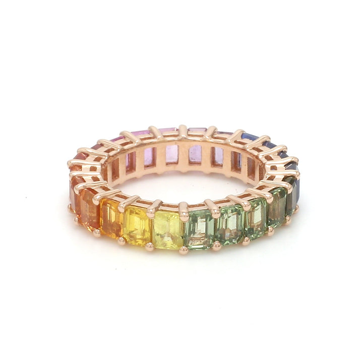 Rainbow Sapphire Small Octagon Shared Prong Ring - qivii