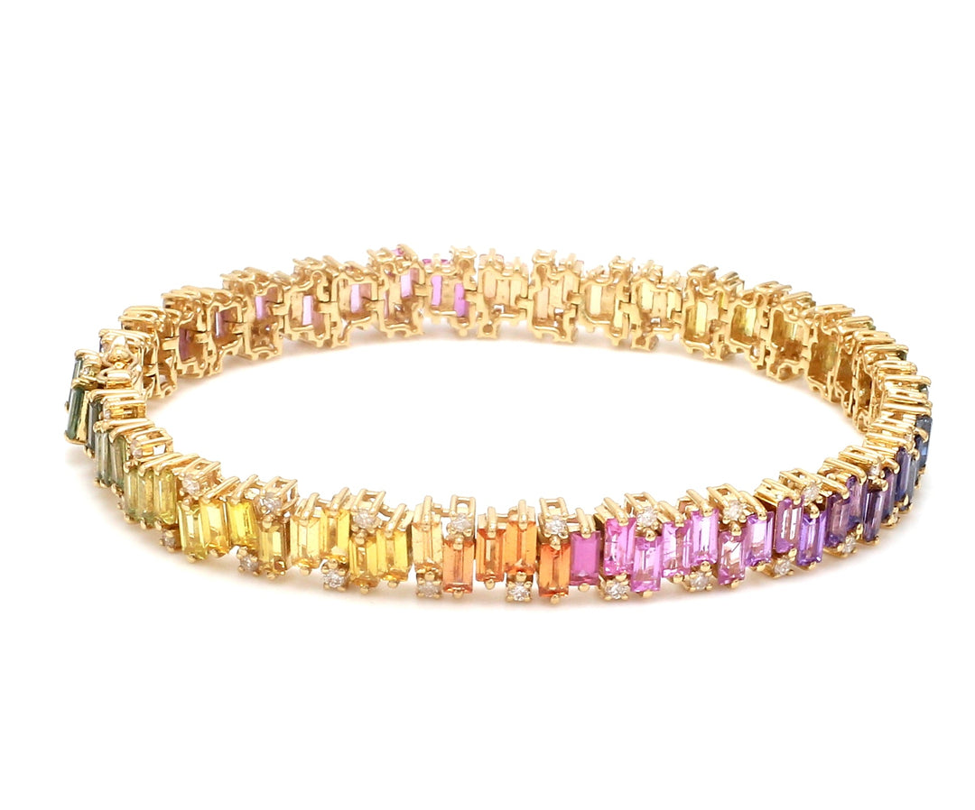Rainbow Sapphire Baguette Zig Zag Bracelet - qivii