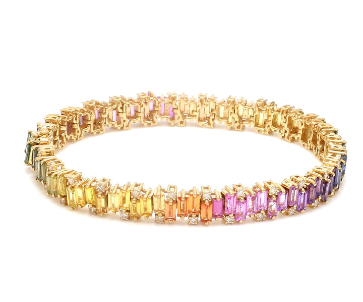 Rainbow Sapphire Baguette Zig Zag Bracelet - qivii