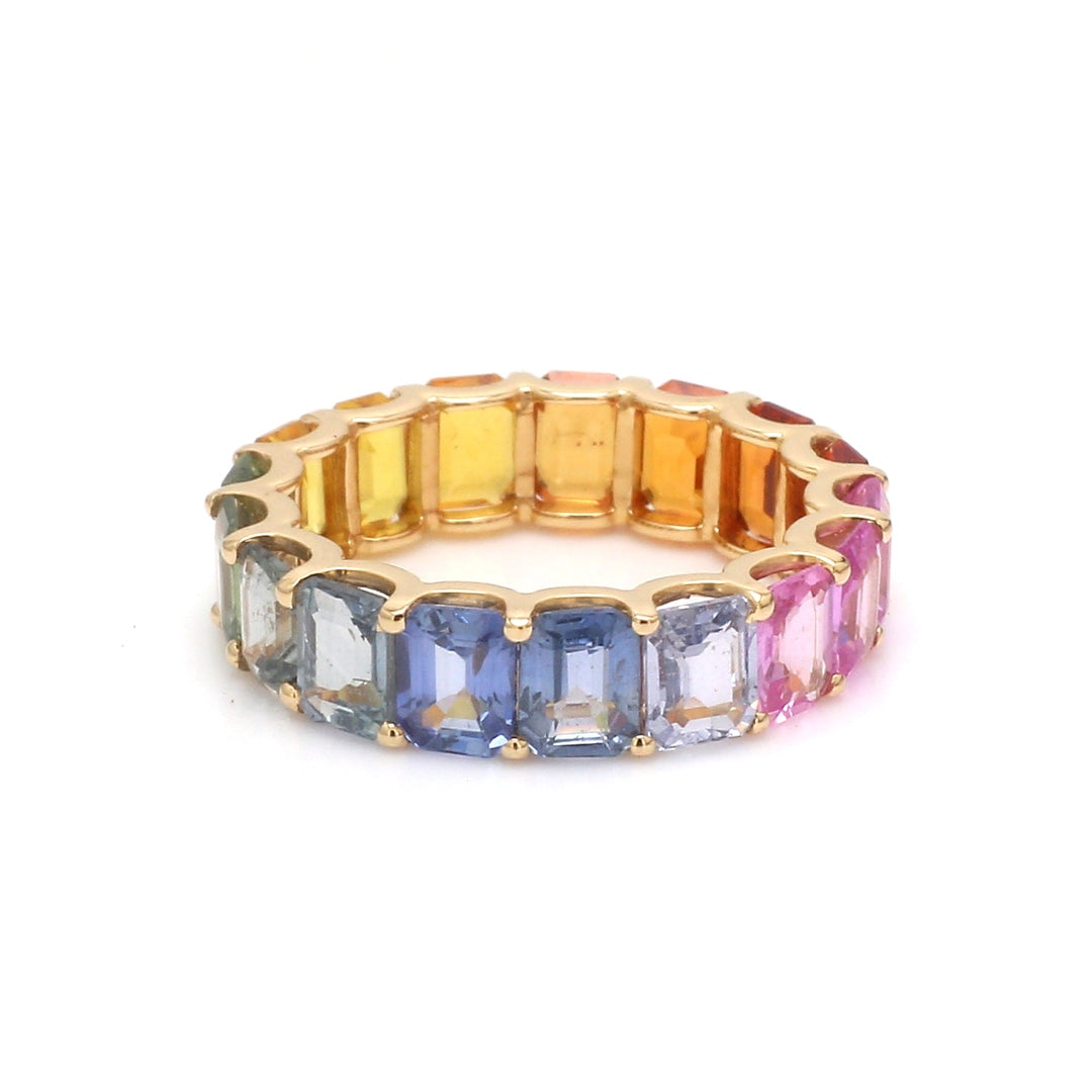 Rainbow Sapphire U Shape Prong Ring - qivii