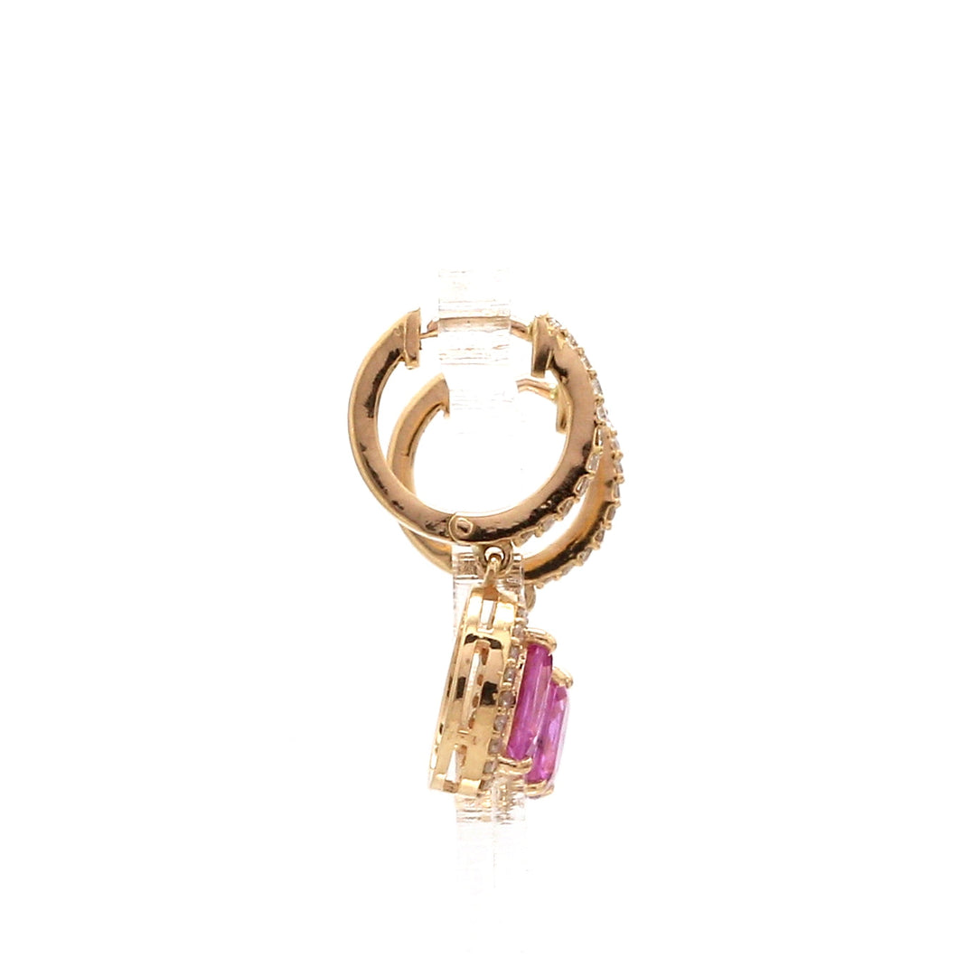 Pink Sapphire Oval Diamond Halo Drop Earrings - qivii