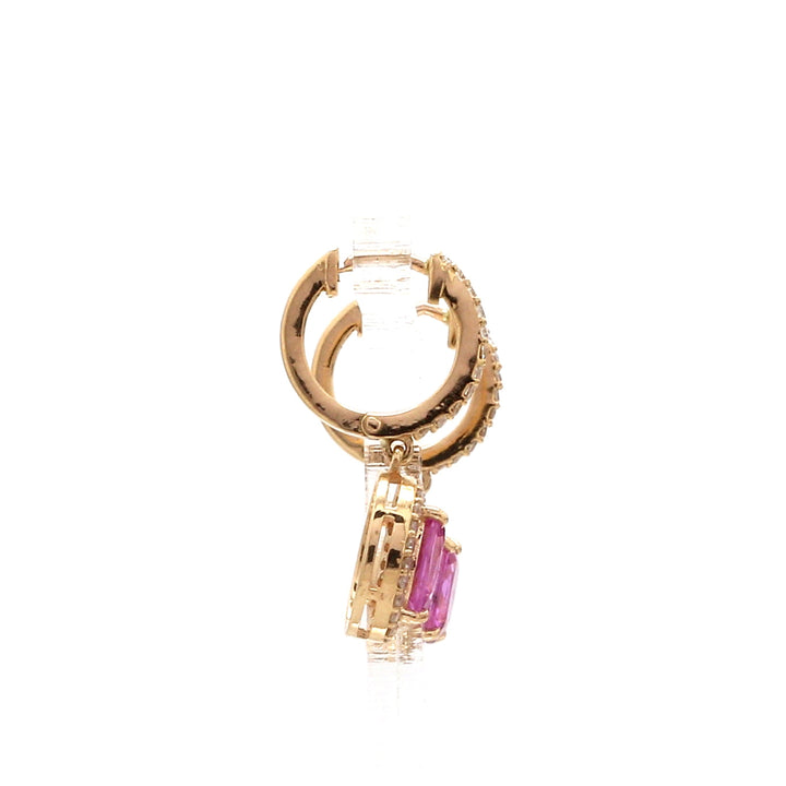 Pink Sapphire Oval Diamond Halo Drop Earrings - qivii
