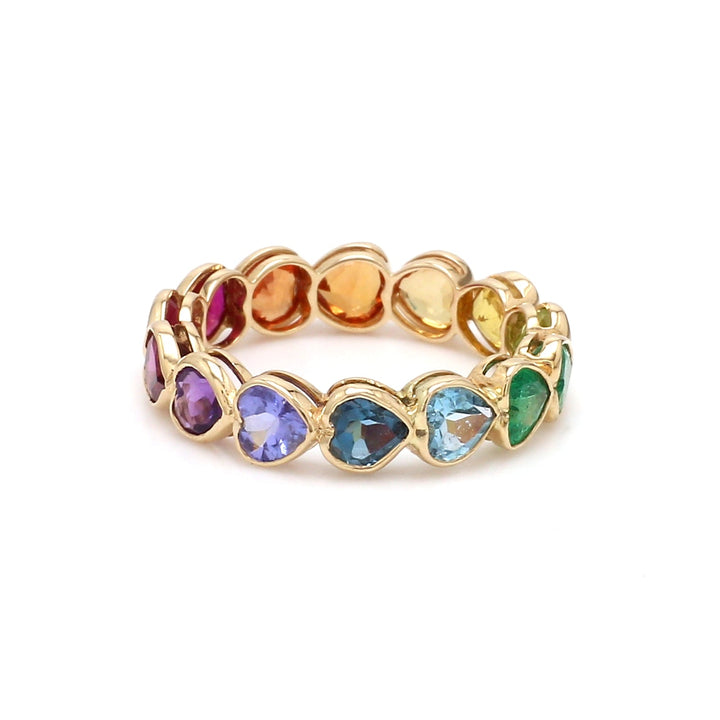 Rainbow Gemstone Heart Bezel Set Ring - qivii