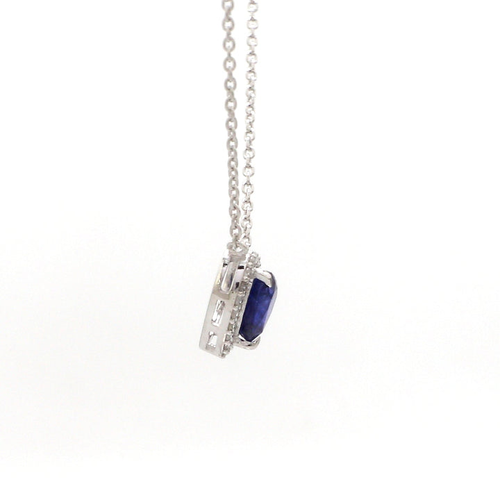 Blue Sapphire Heart and Diamond Necklace - qivii