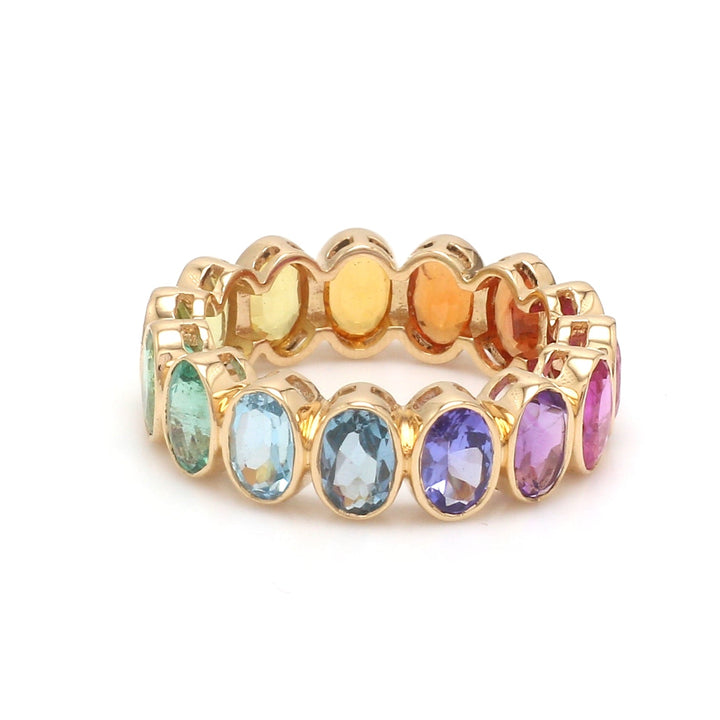 Rainbow Gemstone Bezel Set Oval ring - qivii