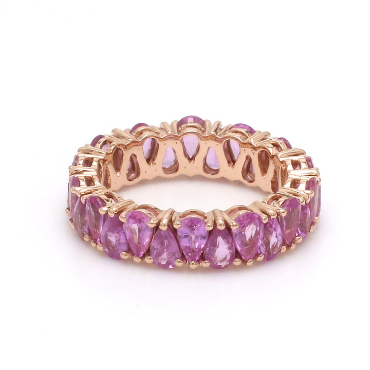 Pink Sapphire Pear Upside Down Eternity Band Ring - qivii