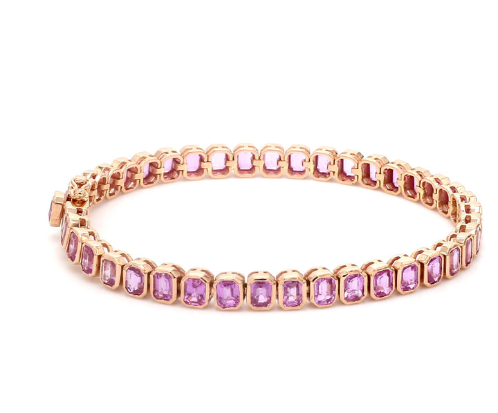 Pink Sapphire Emerald Cut Bezel Set Bracelet - qivii