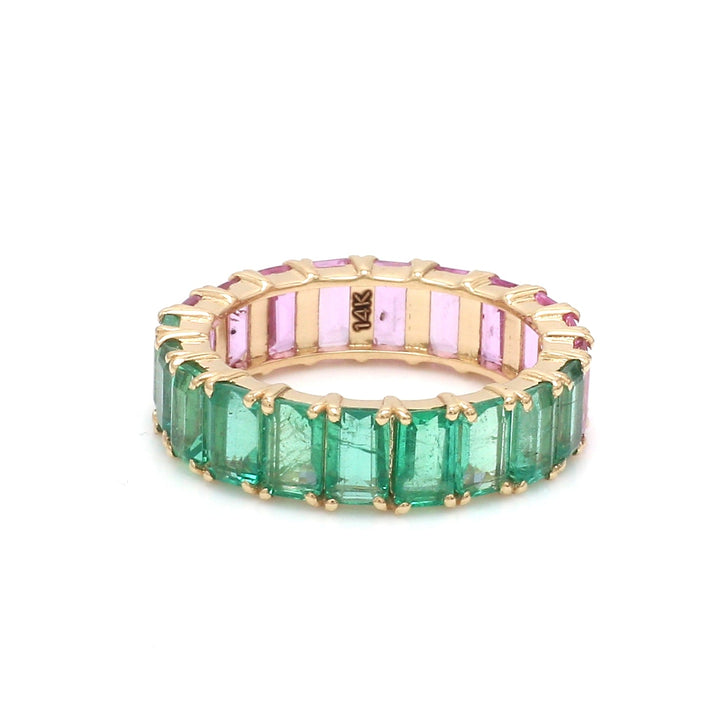 Emerald And Pink Sapphire Half and Half Eternity Ring - qivii
