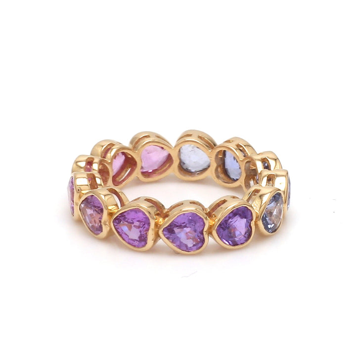 Blue Pink Purple Sapphire Heart Cut Ombre Eternity Band Ring - qivii