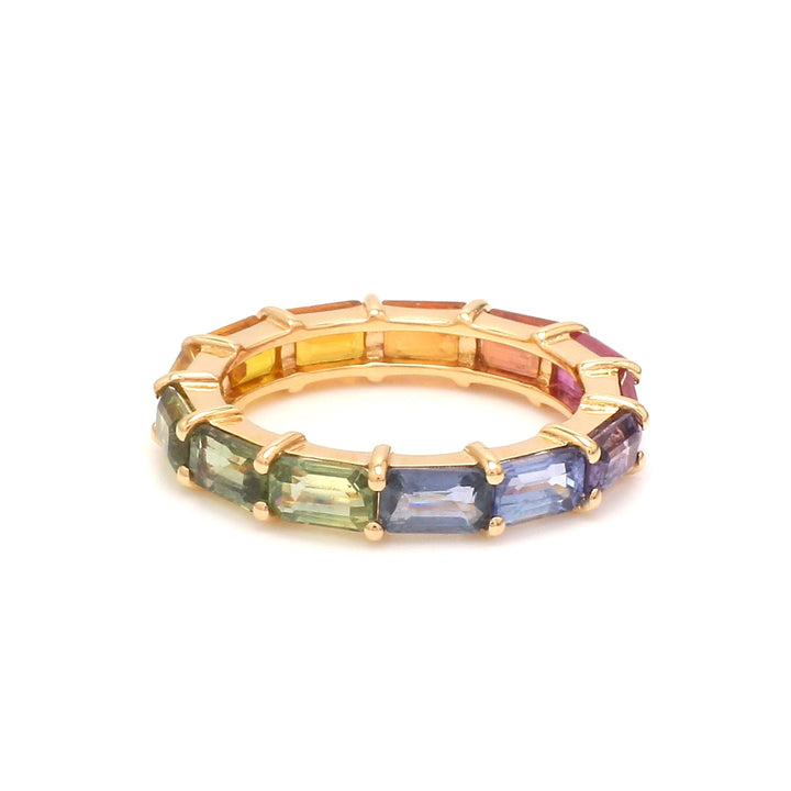 Rainbow Sapphire East West Thin Ring - qivii