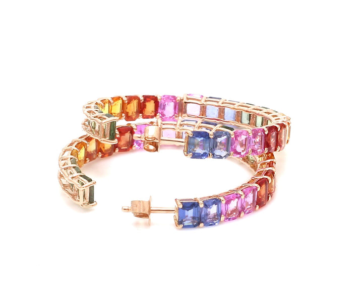 Rainbow Sapphire Big Emerald Cut Hoops - qivii