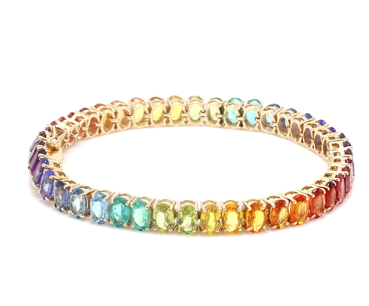 Rainbow Gemstone Vertical Oval Bracelet - qivii