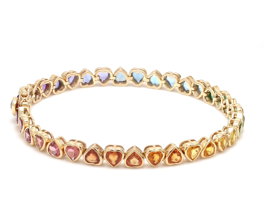 Rainbow Gemstone Heart Bezel Set Bracelet - qivii