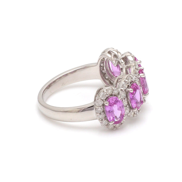 Pink Sapphire Oval Diamond Five Stone Ring - qivii