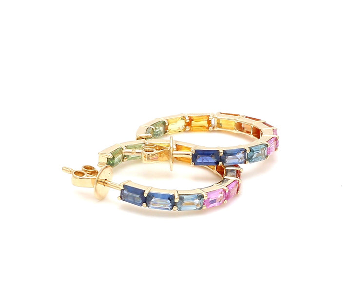 Rainbow Sapphire Thin Octagon Hoops - qivii