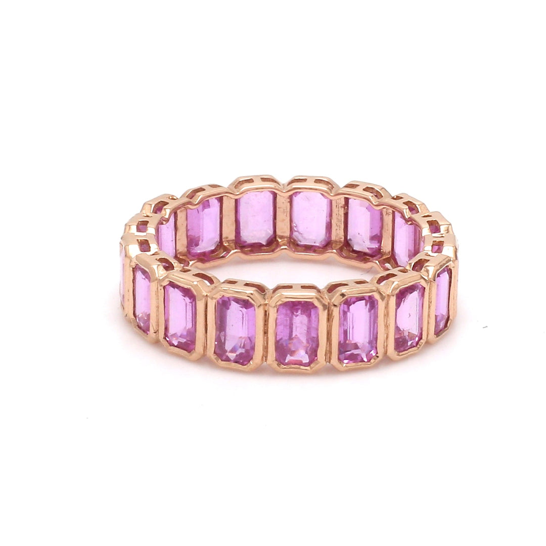 Pink Sapphire Emerald Cut Bezel Set Ring - qivii