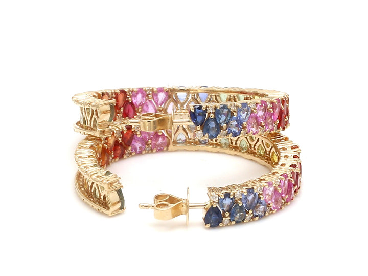 Rainbow Sapphire Pear and Diamond Earrings - qivii