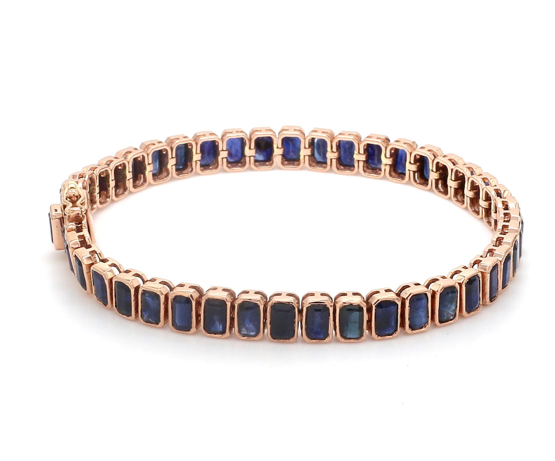 Blue Sapphire Emerald Cut Bezel Set Tennis Bracelet - qivii