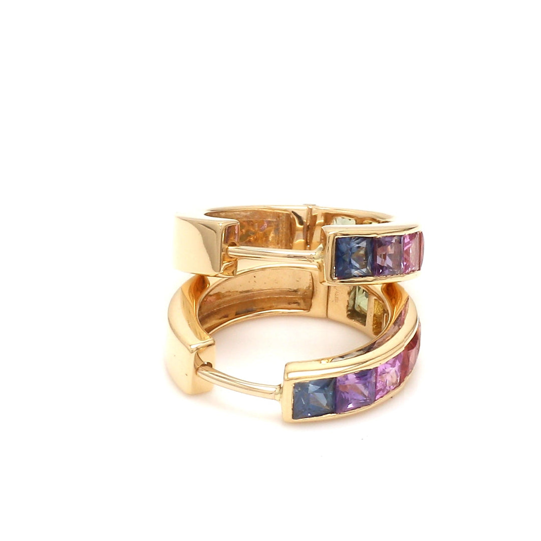 Rainbow Sapphire Princess Cut Mini Hoops Earring - qivii