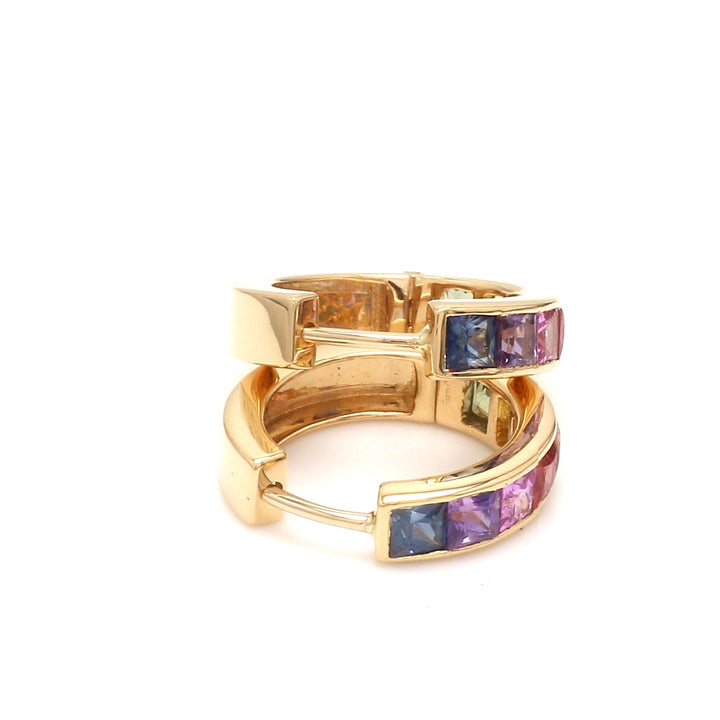 Rainbow Sapphire Princess Cut Mini Hoops Earring - qivii